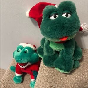 Vintage Freddy the Frog Christmas plush, set of 2, one “croaks” Santa hat